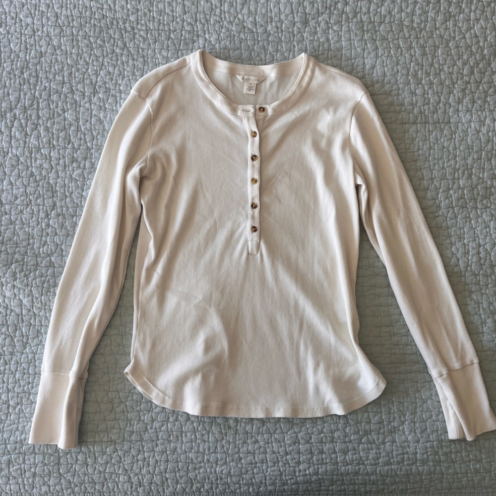 Light Cream Caslon Women’s Henley Long-Sleeve Top